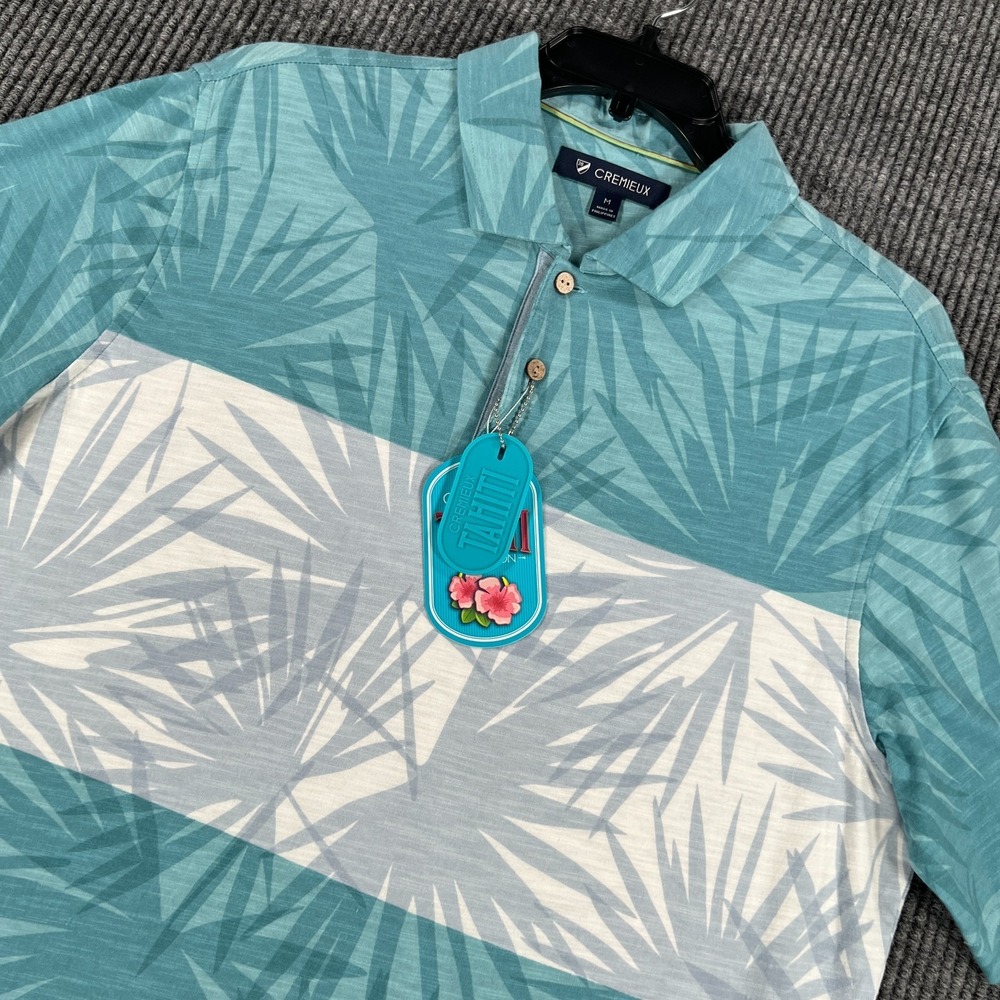 Cremieux Polo Shirt Mens Medium Green Floral Short Sleeve Hawaiian Tahiti New